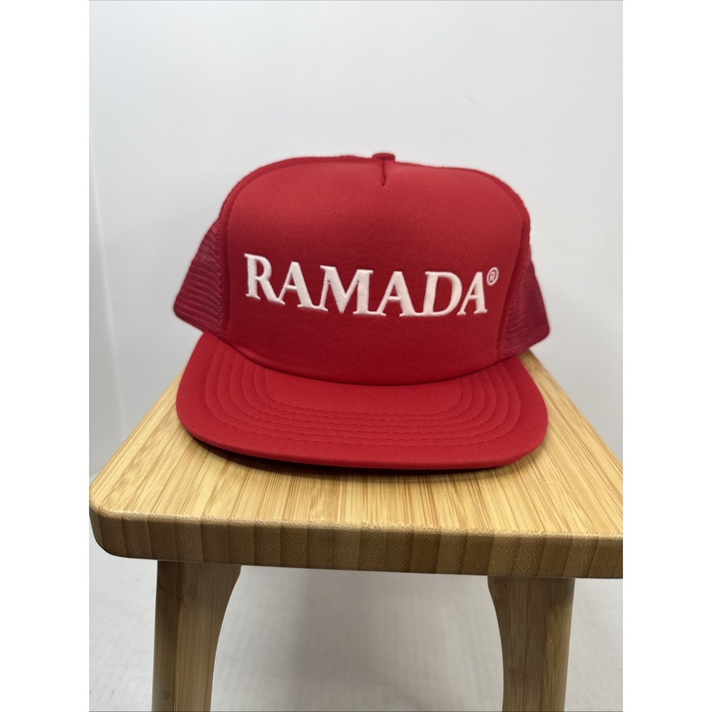Vtg Ramada Inn Hat Spell Out Logo Mesh Foam Snap Back Trucker Baseball Cap NOS